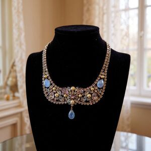 Vintage Signed Hobe Rhinestone Necklace – Purple Bib Statement Jewelry
